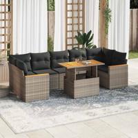 8-delige Loungeset met kussens poly rattan grijs - thumbnail
