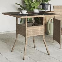 Tuintafel met glazen blad 80x80x75 cm poly rattan beige - thumbnail