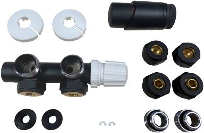 Saqu radiatorkraan middenaansluiting haaks rechts mat zwart