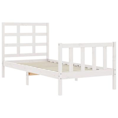 Bedframe met hoofdbord massief hout wit - thumbnail
