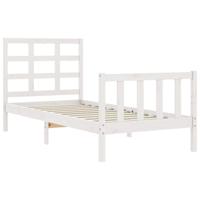 Bedframe met hoofdbord massief hout wit - thumbnail