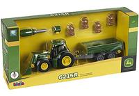 Theo Klein John Deere trekker met voorlader en transport aanhanger 1:24 - thumbnail