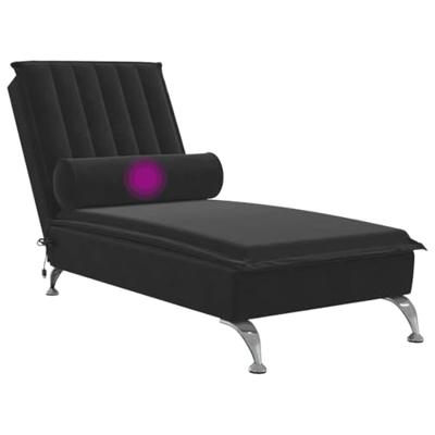 Massage chaise longue met bolster fluweel zwart