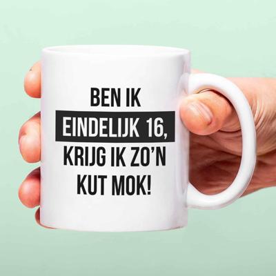 Mok Ben ik eindelijk 16, krijg ik zo'n kut mok!