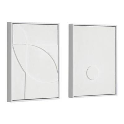 Kave Home Wandpaneel 'Brunella' Wit reliëf, canvas 30 x 40cm, Set van 2 stuks