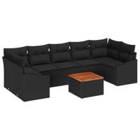 Tuinbankenset met kussen 8 pcs Zwart poly rattan - thumbnail