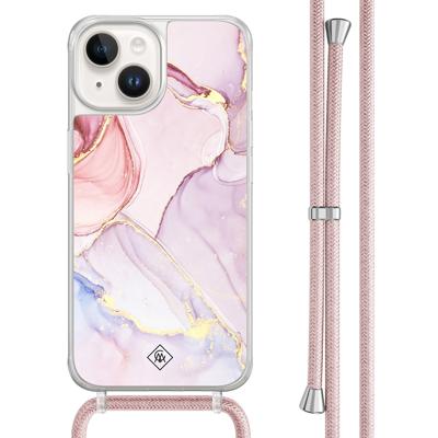 iPhone 14 hoesje met rosegoud koord - Purple sky