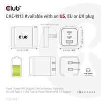 Club 3D Travel Charger 65W GaN oplader - thumbnail