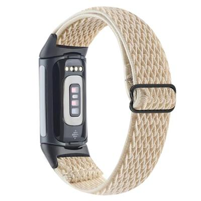 FitBit Charge 5 & 6 Elastische solo loop nylon bandje - Beige FitBit Charge 5 & 6 Elastische solo loop nylon bandje - Beige