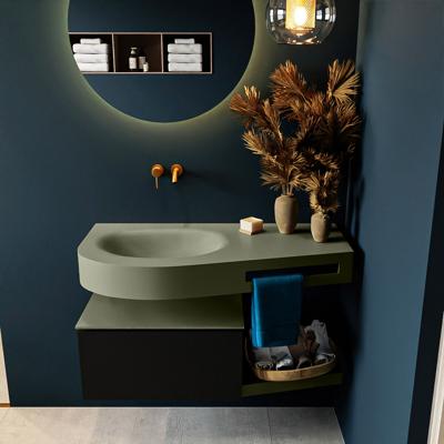 MONDIAZ RIVA 100cm badmeubel onderkast / planchet kleur Urban met 1 lade. Wastafel DULCET links 0 kraangaten kleur Army.