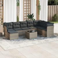 9-delige Loungeset met kussens poly rattan grijs - thumbnail