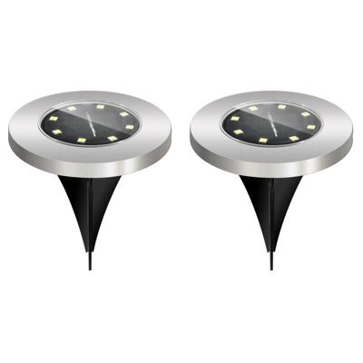 Zonne-energie LED Grondspot Set - Rond Inbouw - 2 Stuks - IP44 - 6500K Mat Zilver