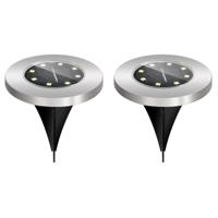 Zonne-energie LED Grondspot Set - Rond Inbouw - 2 Stuks - IP44 - 6500K Mat Zilver - thumbnail