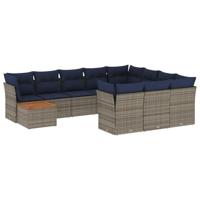 11-delige Loungeset met kussens poly rattan grijs - thumbnail