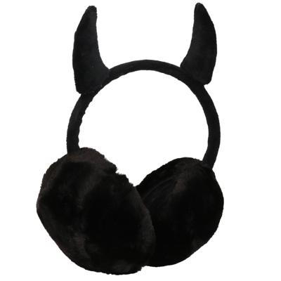 Zwarte pluche duivel oorwarmers voor kinderen - Zwarte pluche duivel oorwarmers voor kinderen -