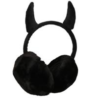 Zwarte pluche duivel oorwarmers voor kinderen   - - thumbnail