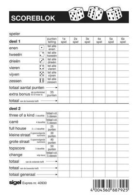 Expres scoreblok sigel voor yahtzee