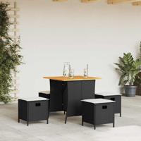 5-delige Tuinset met kussens poly rattan zwart - thumbnail