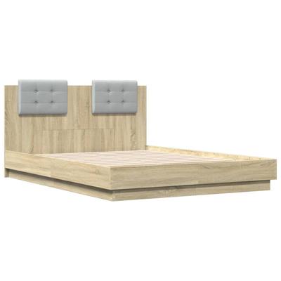 Bedframe met hoofdbord en LED sonoma eikenkleurig 120x190 cm - thumbnail