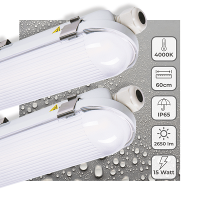 2 PACK - LED&apos;s Light Pro TL Armatuur Strip 60 cm - Energielabel B - IP65 waterdicht - 2650 lm