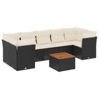 8-delige Loungeset met kussens poly rattan zwart - thumbnail