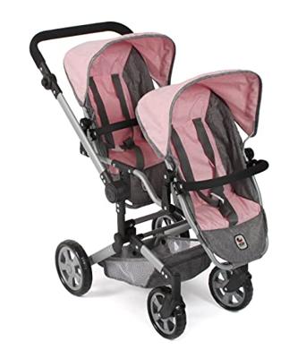 Tweeling Poppenwagen Linus Duo - Melange Grijs Roze