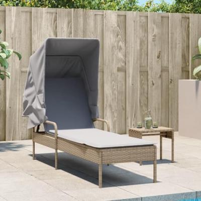 Ligbed met luifel poly rattan beige Ligbed met luifel poly rattan beige