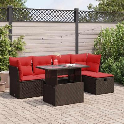 6-delige Loungeset met kussens poly rattan acacia bruin