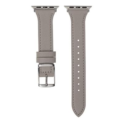 By Qubix - Leren bandje - Grijs - Compatible met Apple Watch 44mm / 45mm / 46mm / 49mm - Compatible Apple watch bandjes