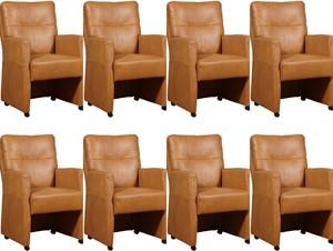 Set van 8 Cognac leren landelijke eetkamerfauteuils Sharp - Granada leer Sahara (cognac leer)