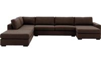 Goossens Bank Lucca bruin, stof, 3-zits, stijlvol landelijk met ligelement links - thumbnail
