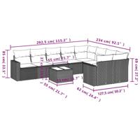 10-delige Loungeset met kussens poly rattan zwart - thumbnail