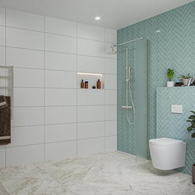 Fortifura Galeria inloopdouche - 30x200cm - mat glas - wandarm - Geborsteld RVS PVD (RVS) SW797931/SW797908