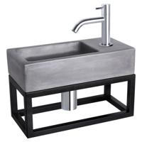 Differnz Differnz Ravo fonteinset beton donkergrijs - kraan gebogen - met handdoekrek chroom - thumbnail