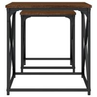 2-delige Tafeltjesset bewerkt hout bruin eikenkleur - thumbnail