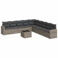 9-delige Loungeset met kussens poly rattan grijs - thumbnail