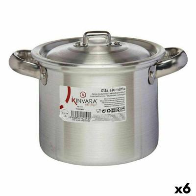 Casserolepan met deksel Kinvara Zilverkleurig Aluminium 16 x 14 x 21 cm 20 x 14 x 16 cm Ø 14 cm (6 Stuks)