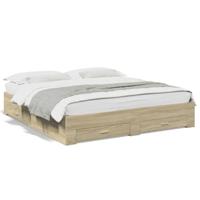 Bedframe met lades bewerkt hout sonoma eikenkleurig 200x200 cm - thumbnail