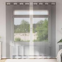 Gordijnen voile met doorvoertules 2 st lichtbruin - thumbnail
