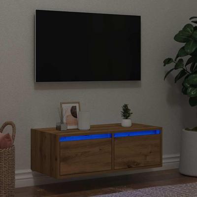 Tv-meubel met LED-verlichting 75x35,5x25 cm artisanaal eiken Tv-meubel met LED-verlichting 75x35,5x25 cm artisanaal eiken
