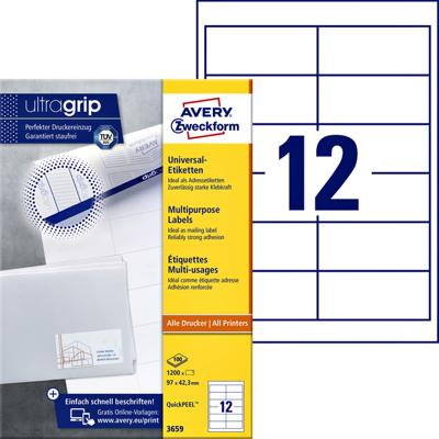 Etiket avery 3659 97x42.3mm wit 1200st Etiket avery 3659 97x42.3mm wit 1200st