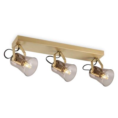 Industriële Plafondspots - messing - Met 3 E14 Fitting - Metaal en Glas Spotlights - 46 x 18 x 18.5cm - Voor woonkamer en slaapkamer - Lichtbron niet inbegrepen