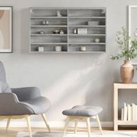 Vitrinekast 100x15x58 cm bewerkt hout grijs sonoma eikenkleurig - thumbnail