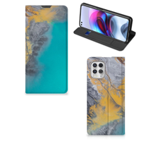 Motorola Moto G100 | Standcase | Marble Blue Gold - thumbnail