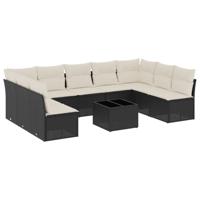 10-delige Loungeset met kussens poly rattan zwart - thumbnail