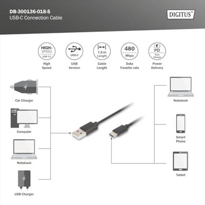 Digitus USB-kabel USB 3.2 Gen1 (USB 3.0 / USB 3.1 Gen1) USB-C stekker, USB-micro-B stekker 1.80 m Zwart Rond, Stekker past op beide manieren, Afgeschermd Digitus USB-kabel USB 3.2 Gen1 (USB 3.0 / USB 3.1 Gen1) USB-C stekker, USB-micro-B stekker 1.80 m Zwart Rond, Stekker past op beide manieren, Afgeschermd