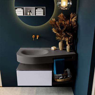 MONDIAZ RIVA 100cm badmeubel onderkast / planchet kleur Cale met 1 lade. Wastafel DULCET links 0 kraangaten kleur Dark_Grey.