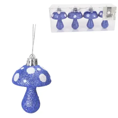 Kersthanger paddenstoel glitter blauw 7 cm set van 4 | 24 stuks