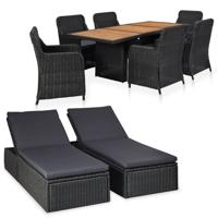 vidaXL 9-delige Loungeset poly rattan zwart - thumbnail