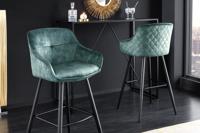Design barkruk EUPHORIA petrol fluweel zwart metalen poten barstoel met rugleuning - 43691 - thumbnail